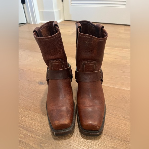 Frye Harness Western Square Toe Brown boho Cowgirl Festival Biker boots sz 5.5 - Picture 2 of 12